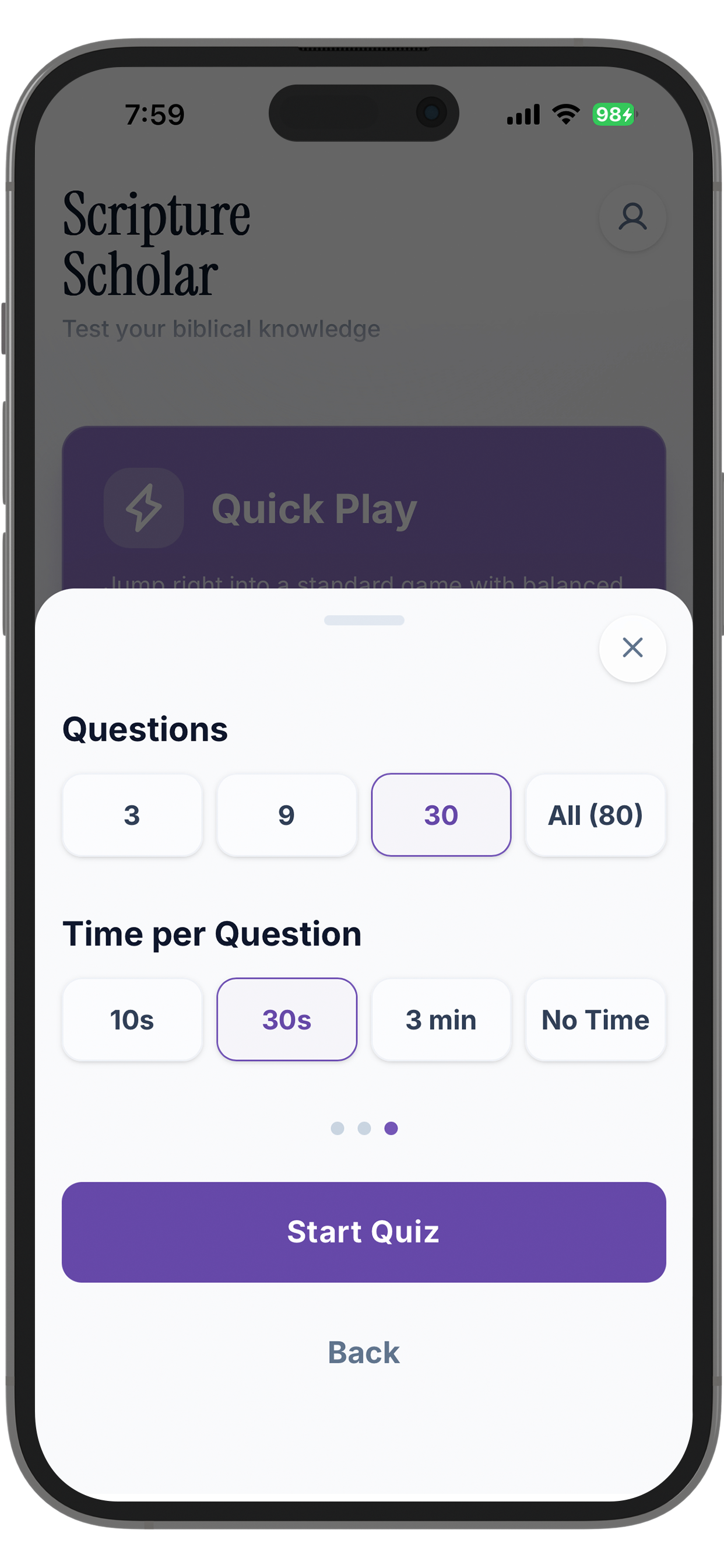 Scripture Scholar Quiz Settings